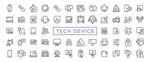 Tech Device thin lines Flat Icon Solid style,isolated Simple Communication icon set,easy to change colour and size,Device and technology web Icon in Vector Format