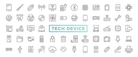 tecnología dispositivo Delgado líneas plano icono sólido estilo,aislado sencillo comunicación icono conjunto, fácil a cambio color y tamaño, dispositivo y tecnología web icono en vector formato