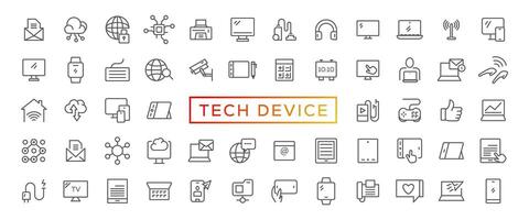 tecnología dispositivo Delgado líneas plano icono sólido estilo,aislado sencillo comunicación icono conjunto, fácil a cambio color y tamaño, dispositivo y tecnología web icono en vector formato