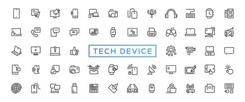 tecnología dispositivo Delgado líneas plano icono sólido estilo,aislado sencillo comunicación icono conjunto, fácil a cambio color y tamaño, dispositivo y tecnología web icono en vector formato