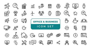 Office and Business thin line web icons. Outline icons collection. Business, Marketing, Banking, SEO, Teamwork and other symbols. Office management sumbols. vector