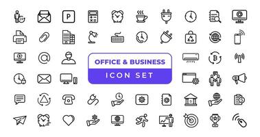 Office and Business thin line web icons. Outline icons collection. Business, Marketing, Banking, SEO, Teamwork and other symbols. Office management sumbols. vector