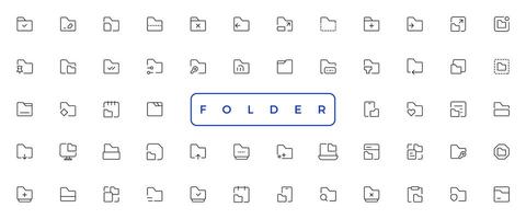 Folders flat line icons set. File catalog, document search, folder synchronization, local network vector illustrations. Outline minimal signs for web site