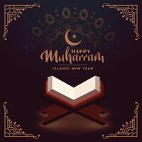 happy muharram background with holy quraan book vector