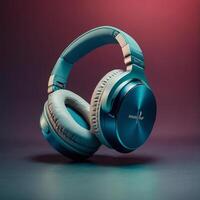 AI generated Headphones with gradient background photo