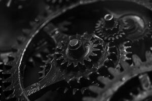 AI generated Delve into the intricate design of metallic gears and cogs within a clock face, capturing the beautiful synchronization of time. photo