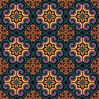 Cross stitch pattern features a repeating motif of colorful flowers. Design for flowers, colorful,background, embroidery, floral pattern, stitches floral motif decorative textile art. vector