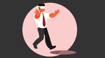 Man blind-folded going for a hole to fall down vector illustration