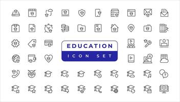 E-learning icon set. Online education icon set. Thin line icons set. Distance learning. Containing video tuition, e-learning, online course, audio course, educational website vector