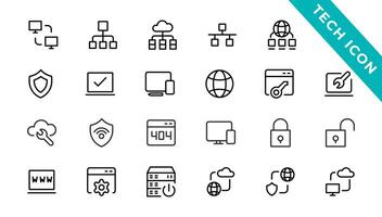 Information Technology web icon set in line style. Network, web design, website, computer, software, progress,programming, data, internet, collection vector