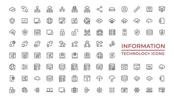 información tecnología web icono conjunto en línea estilo. red, web diseño, sitio web, computadora, software, Progreso, programación, datos, Internet, colección vector