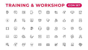 Training and workshop linear icons collection.Set of thin line web icon set, simple line icons collection, Pixel Perfect icons, Eadible vector illustration.