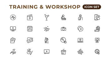 Training and workshop linear icons collection.Set of thin line web icon set, simple line icons collection, Pixel Perfect icons, Eadible vector illustration.