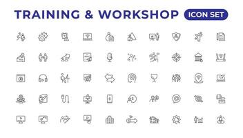 SH 0Training and workshop linear icons collection.Set of thin line web icon set, simple outline icons collection, Pixel Perfect icons, Editable vector illustration.