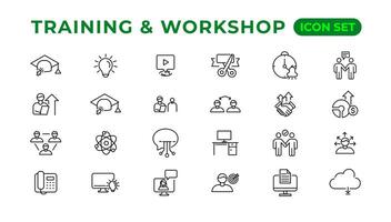 Training and workshop linear icons collection.Set of thin line web icon set, simple line icons collection, Pixel Perfect icons, Eadible vector illustration.