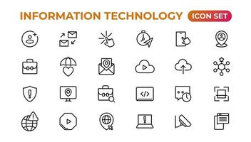 información tecnología lineal íconos colección.esquema icono. vector