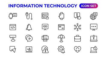 información tecnología lineal íconos colección.esquema icono. vector