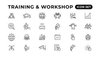 Training and workshop linear icons collection.Set of thin line web icon set, simple line icons collection, Pixel Perfect icons, Eadible vector illustration.