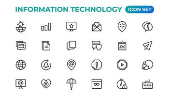 información tecnología lineal íconos colección.esquema icono. vector