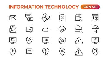 información tecnología lineal íconos colección.esquema icono. vector