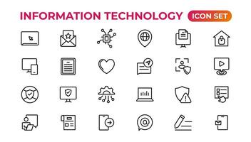 información tecnología lineal íconos colección.esquema icono. vector