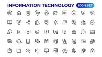 información tecnología lineal íconos colección.esquema icono. vector