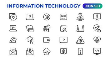 información tecnología lineal íconos colección.esquema icono. vector