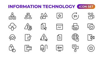 información tecnología lineal íconos colección.esquema icono. vector