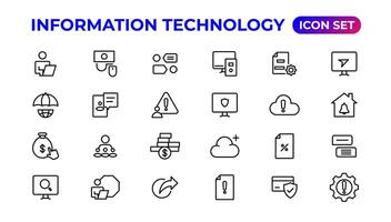 información tecnología lineal íconos colección.esquema icono. vector