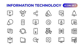 información tecnología lineal íconos colección.esquema icono. vector