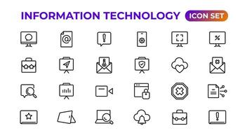 información tecnología lineal íconos colección.esquema icono. vector