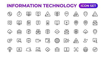 información tecnología lineal íconos colección.esquema icono. vector