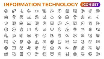 información tecnología lineal íconos colección.esquema icono. vector