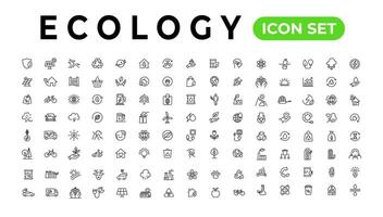 Ecology line icons set. Renewable energy outline icons collection. Solar panel, recycle, eco, bio, power, water - stock vector