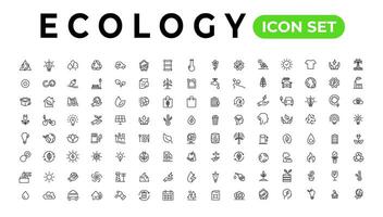 Ecology line icons set. Renewable energy outline icons collection. Solar panel, recycle, eco, bio, power, water - stock vector