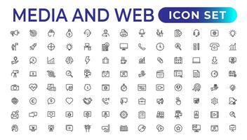 Media and Web icons in line style. Data analytics,Digitalmarketing, Management, Message, Phone. Vector illustration.