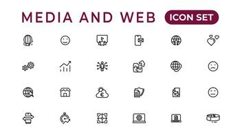 Media and Web icons in line style.Data analytics,Digitalmarketing, Management, Message, Phone. Vector illustration.