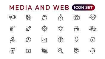 Media and Web icons in line style.Data analytics,Digitalmarketing, Management, Message, Phone. Vector illustration.