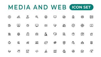 Media and Web icons in line style. Data analytics,Digitalmarketing, Management, Message, Phone. Vector illustration.