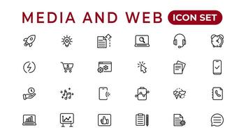 Media and Web icons in line style.Data analytics,Digitalmarketing, Management, Message, Phone. Vector illustration.