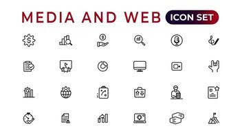 Media and Web icons in line style.Data analytics,Digitalmarketing, Management, Message, Phone. Vector illustration.