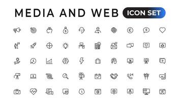 Media and Web icons in line style. Data analytics,Digitalmarketing, Management, Message, Phone. Vector illustration.