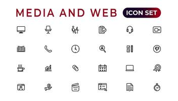 Media and Web icons in line style.Data analytics,Digitalmarketing, Management, Message, Phone. Vector illustration.