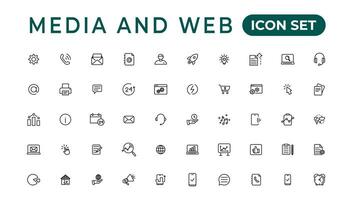 Media and Web icons in line style. Data analytics,Digitalmarketing, Management, Message, Phone. Vector illustration.