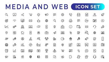 Media and Web icons in line style. Data analytics,Digitalmarketing, Management, Message, Phone. Vector illustration.