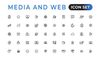 Media and Web icons in line style. Data analytics,Digitalmarketing, Management, Message, Phone. Vector illustration.