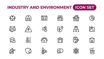 Set of outline icons related to green, renewable energy, alternative sources energy. Eco icon collection.Outline icon collection. vector