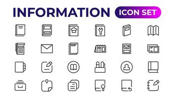 Information simple minimal thin line icons.Brochure line icons set. Flyer leaflet, catalogue, booklet, magazine, letterhead, open book and other. vector