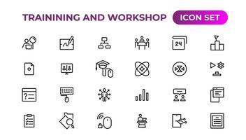 Trainining and workshop icon set. Containing team building, collaboration, teamwork.Outline icon collection. vector