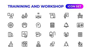 Trainining and workshop icon set. Containing team building, collaboration, teamwork.Outline icon collection. vector